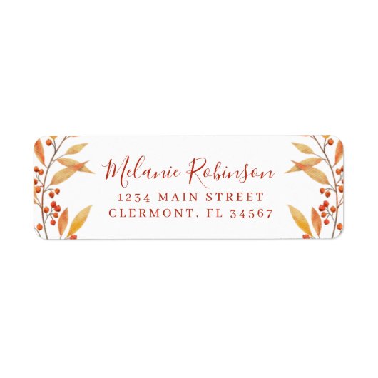 Rustige Waterverf herfst Return-adreslabel Etiket (Voorkant)