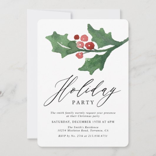 Rustige Waterverf Holly Kerstmis | Vrijdag Kaart (Voorkant)