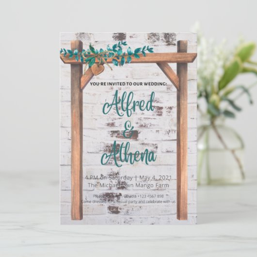 Rustige Waterverf Hout Lijst Wedding Kaart (Staand voorkant)