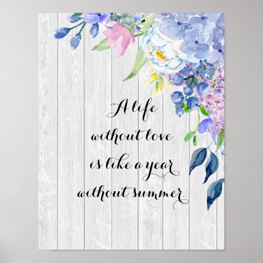Rustige Waterverf Hydrangeas met zomercitaat Poster (Voorkant)