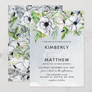 Rustige Waterverf Ice Blue Floral White Wedding Kaart