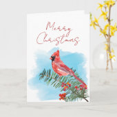 Rustige Waterverf kardinaal kerstfeest Kaart (Gele Bloem)