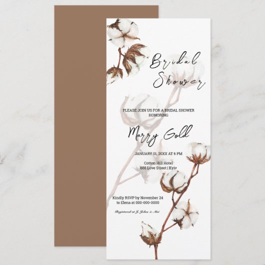 Rustige waterverf katoenbridale douche kaart (Voorkant / Achterkant)