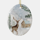 Rustige Waterverf kerst van de Cabin Keramisch Ornament (Rechts)