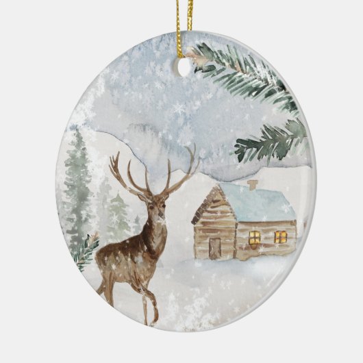 Rustige Waterverf kerst van de Cabin Keramisch Ornament (Links)