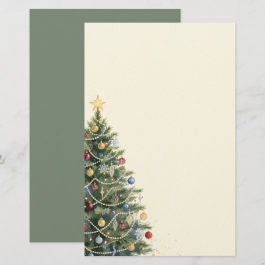 Rustige Waterverf Kerstboom Kerstvakantie Briefpapier (Voorkant / Achterkant)