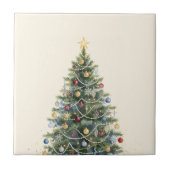 Rustige Waterverf Kerstboom Kerstvakantie Tegeltje (Voorkant)