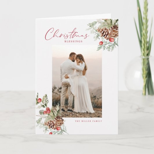 Rustige Waterverf kerstcadeaufotokaart Feestdagen Kaart (Voorkant)