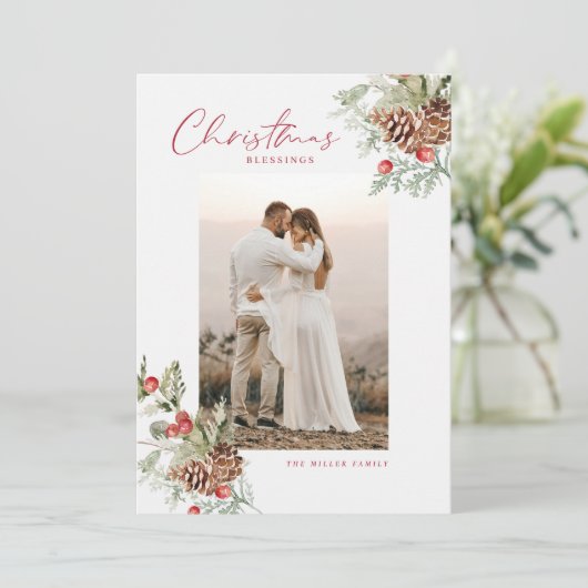 Rustige Waterverf kerstcadeaufotokaart Feestdagenkaart (Staand voorkant)