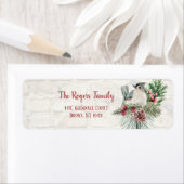 Rustige Waterverf kerstflora en vogel Etiket (Insitu)