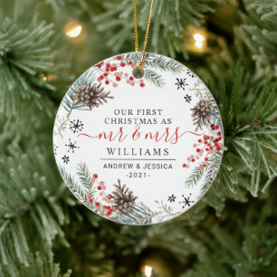 Rustige Waterverf kerstmis   Mr. & Mrs. Keramisch Ornament