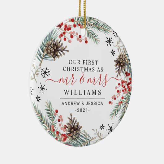 Rustige Waterverf kerstmis | Mr. & Mrs. Keramisch Ornament (Rechts)