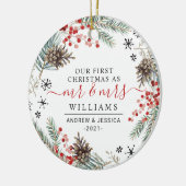 Rustige Waterverf kerstmis | Mr. & Mrs. Keramisch Ornament (Links)