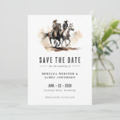 Rustige Waterverf Land Cowgirl Cowboy Horses Save The Date (Staand voorkant)