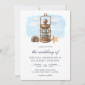 Rustige Waterverf Lantaarn Nautical Wedding Kaart (Voorkant)