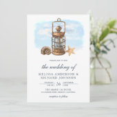 Rustige Waterverf Lantaarn Nautical Wedding Kaart (Staand voorkant)