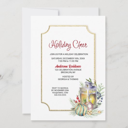 Rustige Waterverf Lantern Holiday Party Kaart (Voorkant)