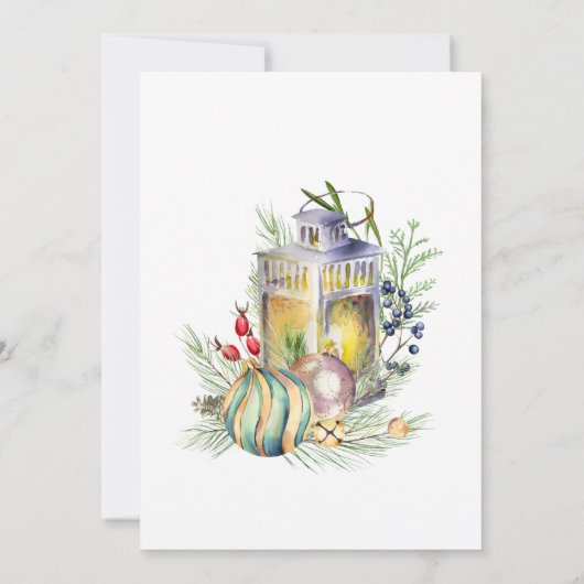 Rustige Waterverf Lantern Holiday Party Kaart (Achterkant)