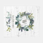 Rustige Waterverf Laurel Wreate Family Monogram Fleece Deken (Voorkant (Horizontaal))