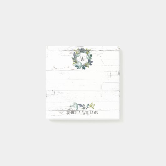 Rustige Waterverf Laurel Wreath Monogram Naam 3x3 Post-it® Notes (Voorkant)