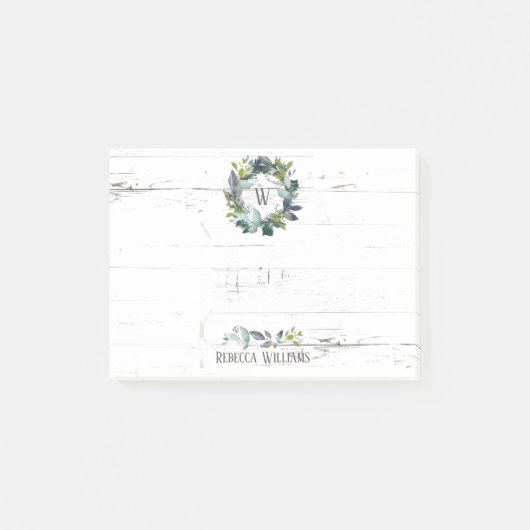 Rustige Waterverf Laurel Wreath Monogram Naam 4x3 Post-it® Notes (Voorkant)