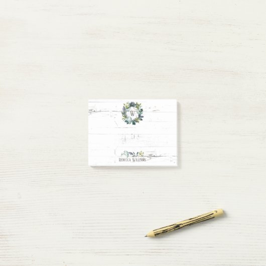 Rustige Waterverf Laurel Wreath Monogram Naam 4x3 Post-it® Notes (Op bureau)