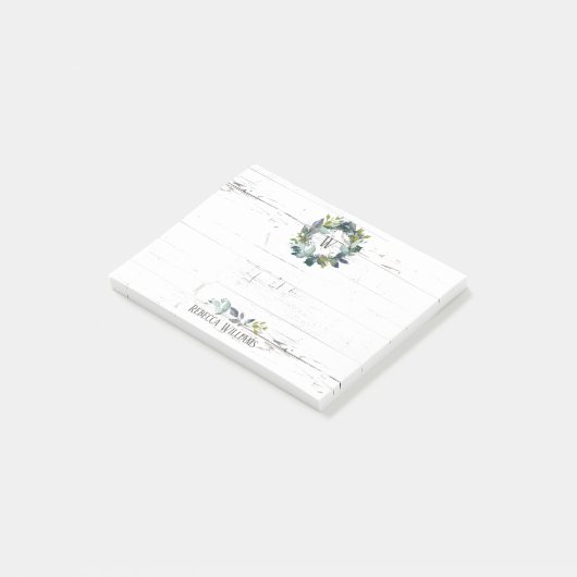 Rustige Waterverf Laurel Wreath Monogram Naam 4x3 Post-it® Notes (Schuin)