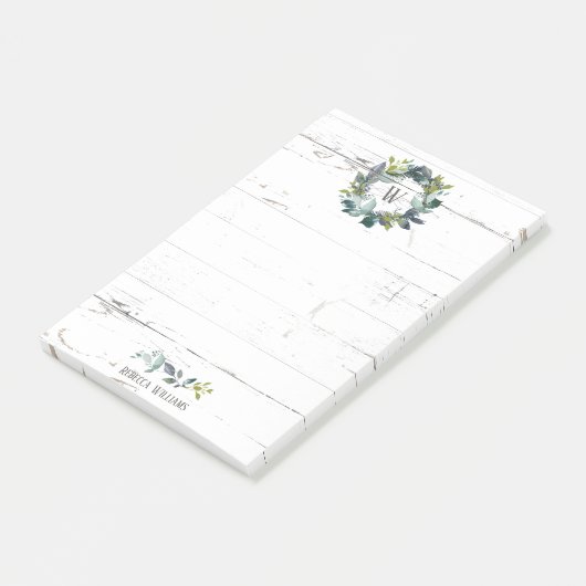 Rustige Waterverf Laurel Wreath Monogram Naam 4x6 Post-it® Notes (Schuin)