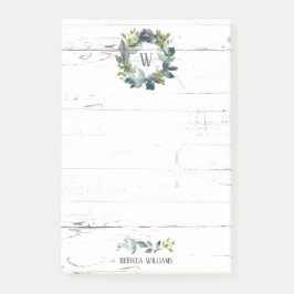 Rustige Waterverf Laurel Wreath Monogram Naam 4x6 Post-it® Notes