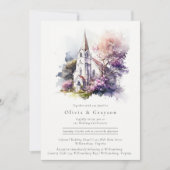 Rustige Waterverf Lavender Chapel Wedding Kaart (Voorkant)