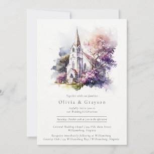 Rustige Waterverf Lavender Chapel Wedding Kaart