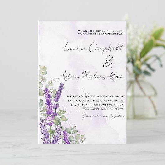 Rustige Waterverf Lavender & Eucalyputus Wedding Kaart (Staand voorkant)
