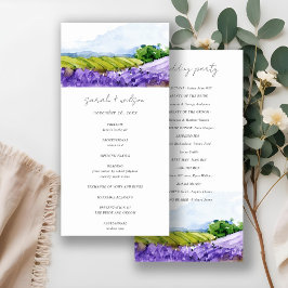 Rustige Waterverf Lavender Fields Wedding Programm Bedankkaart