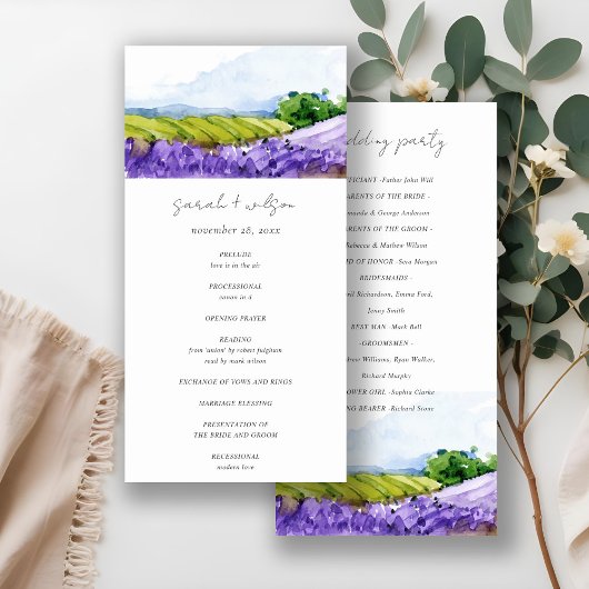 Rustige Waterverf Lavender Fields Wedding Programm Bedankkaart