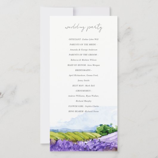Rustige Waterverf Lavender Fields Wedding Programm Bedankkaart (Achterkant)