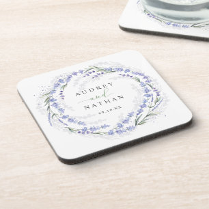 Rustige Waterverf Lavender Paarse Wreath Wedding Bier Onderzetter