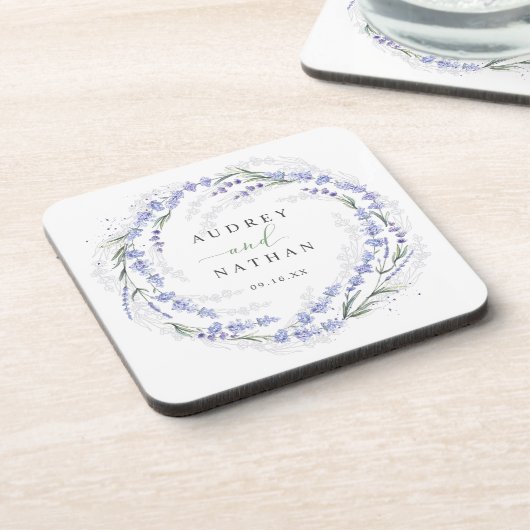 Rustige Waterverf Lavender Paarse Wreath Wedding Bier Onderzetter (Linkerzijde)