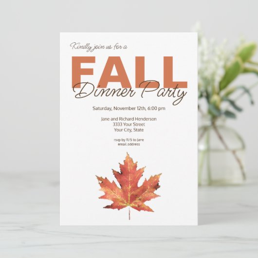 Rustige Waterverf Leaf Herfst Dinner Party Kaart (Staand voorkant)