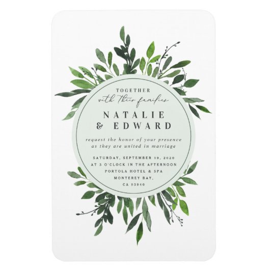 rustige waterverf leafy lijst bruiloft magneet (Verticaal)