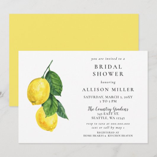 Rustige Waterverf Lemon Bridal Shower Kaart (Voorkant / Achterkant)
