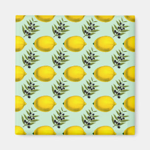 Rustige Waterverf Lemon en Olijfpatroonmagneet Magneet