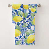 Rustige Waterverf Lemons & Blue Floral Bad Handdoek (Insitu)