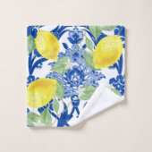 Rustige Waterverf Lemons & Blue Floral Bad Handdoek (Wasdoekje)