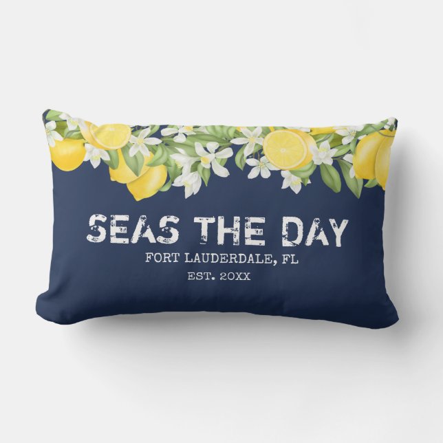Rustige Waterverf Lemons Boat Name Lumbar Pillow Kussen (Voorkant)