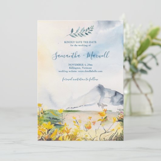 Rustige Waterverf lentgebergte bespaart datum Kaart (Staand voorkant)