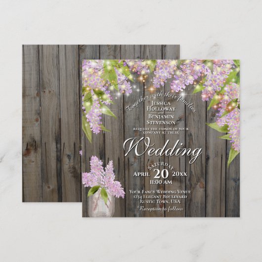 Rustige Waterverf Lilacs Barn Wood Square Weddensc Kaart (Voorkant / Achterkant)