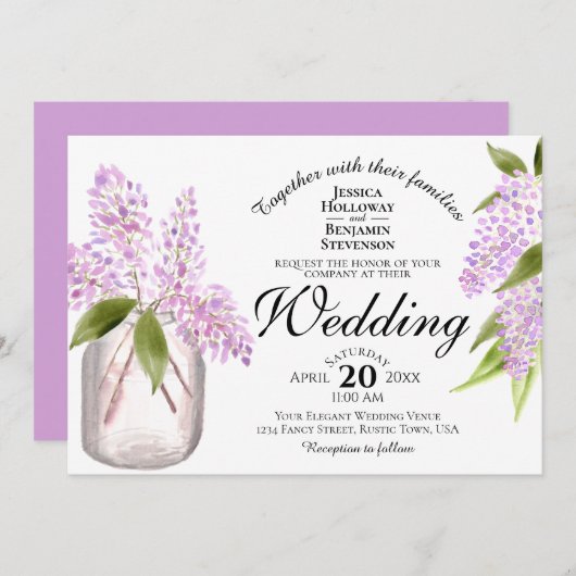 Rustige Waterverf Lilacs Beauful Spring Wedding Kaart (Voorkant / Achterkant)