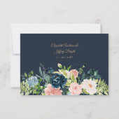 Rustige Waterverf marine blush Gold Floral Wedding RSVP Kaartje (Achterkant)
