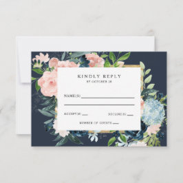 Rustige Waterverf marine blush Gold Floral Wedding RSVP Kaartje