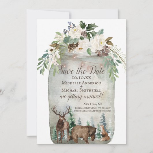 Rustige Waterverf Mason Jar Save the Date (Voorkant)